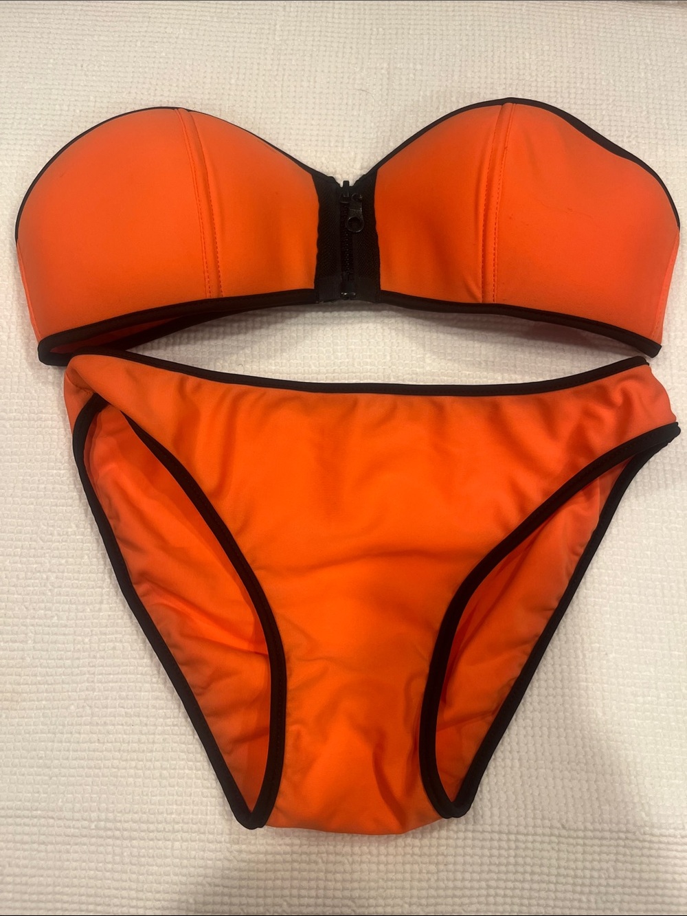 Strapless Orange Bikini Set with Black Trim